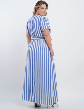 Vestido Longo Limen Listrado Com Zíper Frente