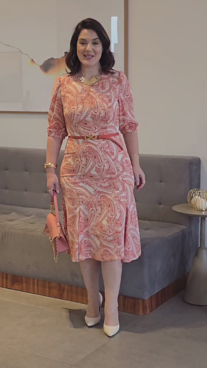 Vestido Manga Curta em Crepe